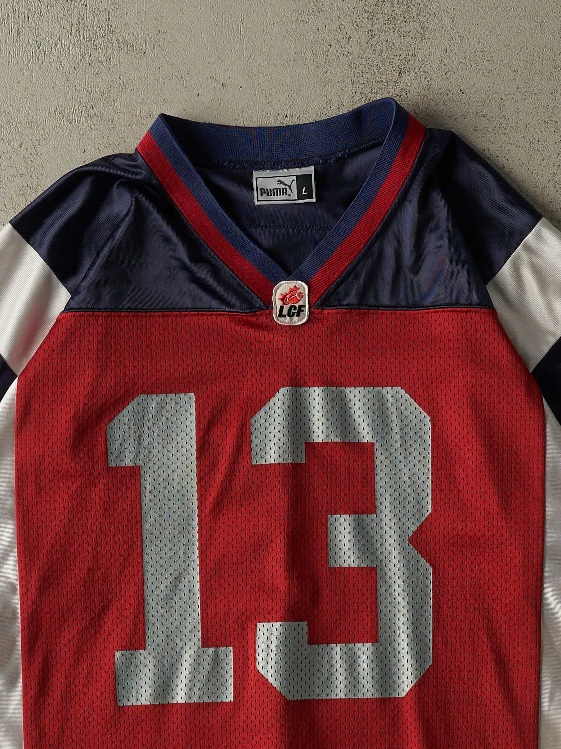 Vintage 90s Red, Blue & White Montreal Alouettes Cropped Football Jersey (M/L) sold by Rebalance Vintage product image thumbnail 3