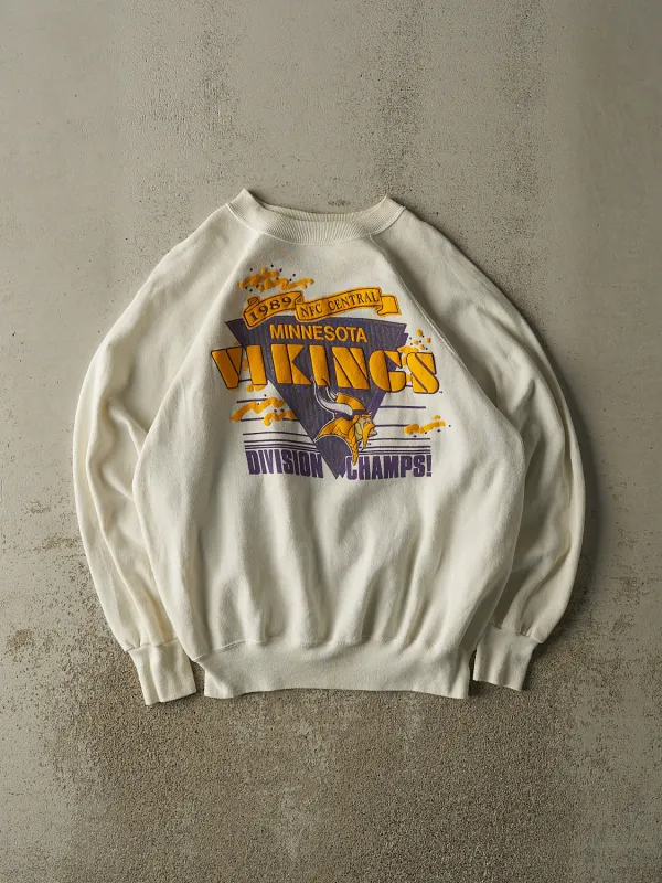 Vintage 89' White Minnesota Vikings Division Champions Crewneck (L/XL) made by Rebalance Vintage