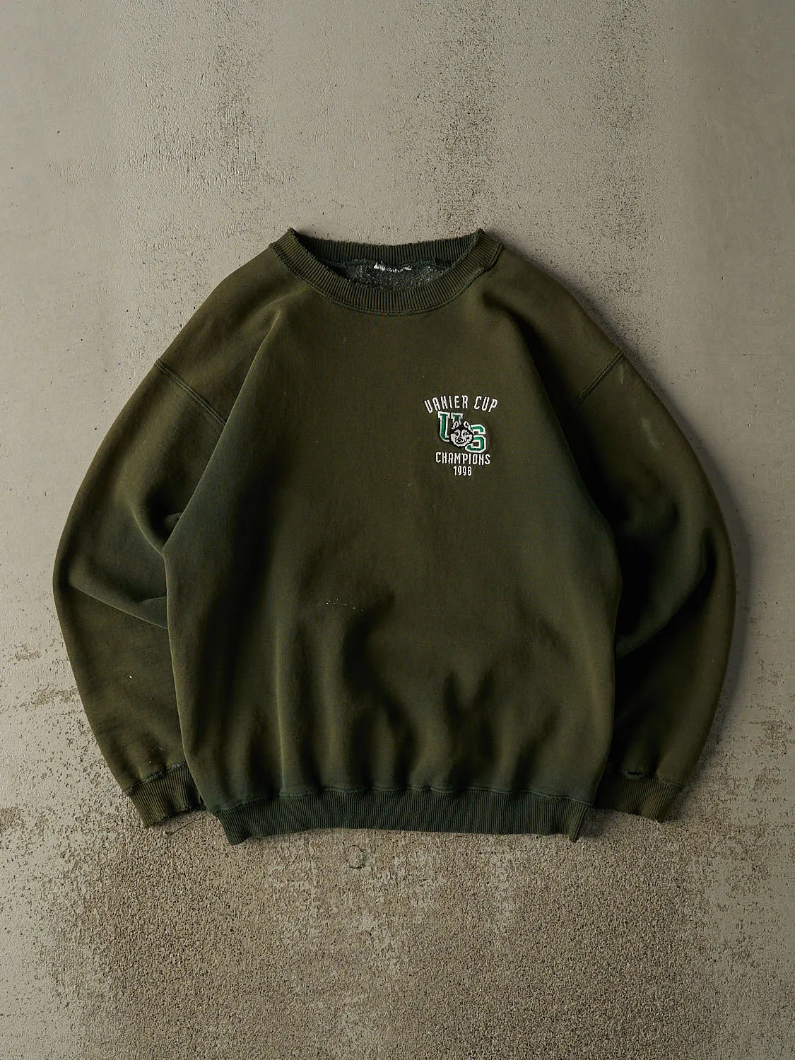 Vintage 98' Sun Faded Green Vanier Cup Embroidered Crewneck (S/M) sold by Rebalance Vintage