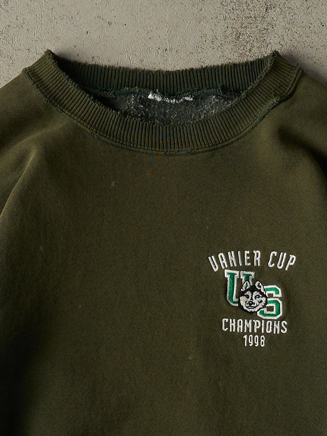Vintage 98' Sun Faded Green Vanier Cup Embroidered Crewneck (S/M) sold by Rebalance Vintage product image thumbnail 2