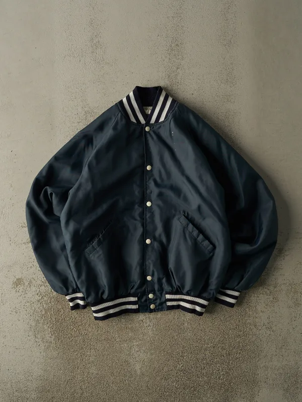 Vintage 80s Navy Blue Nylon Embroidered Varsity Bomber Jacket (M/L) sold by Rebalance Vintage