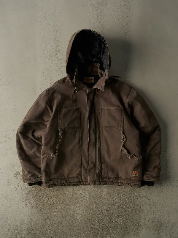 Vintage 90s Brown Work King Hooded Work Jacket (L/XL) sold by Rebalance Vintage