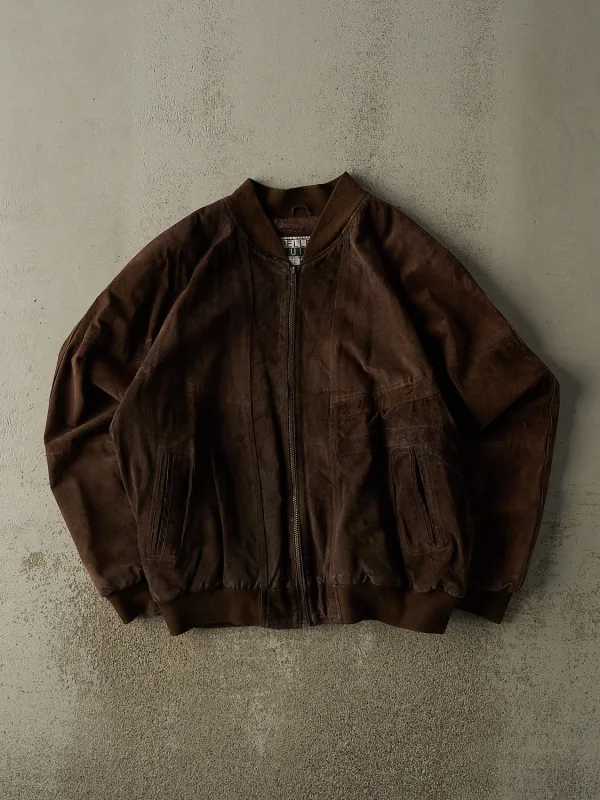 Vintage 90s Brown Suede Bomber Jacket (L/XL) sold by Rebalance Vintage
