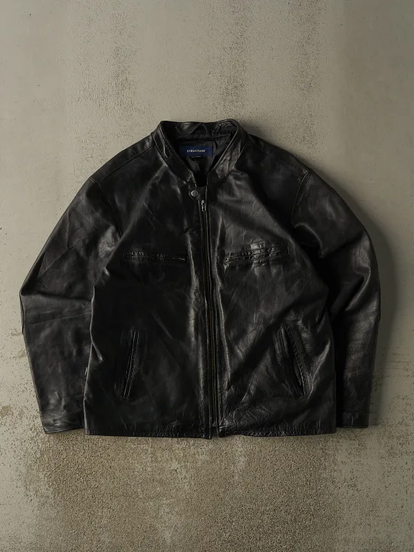 Vintage Y2K Black Structure Leather Jacket (L) sold by Rebalance Vintage