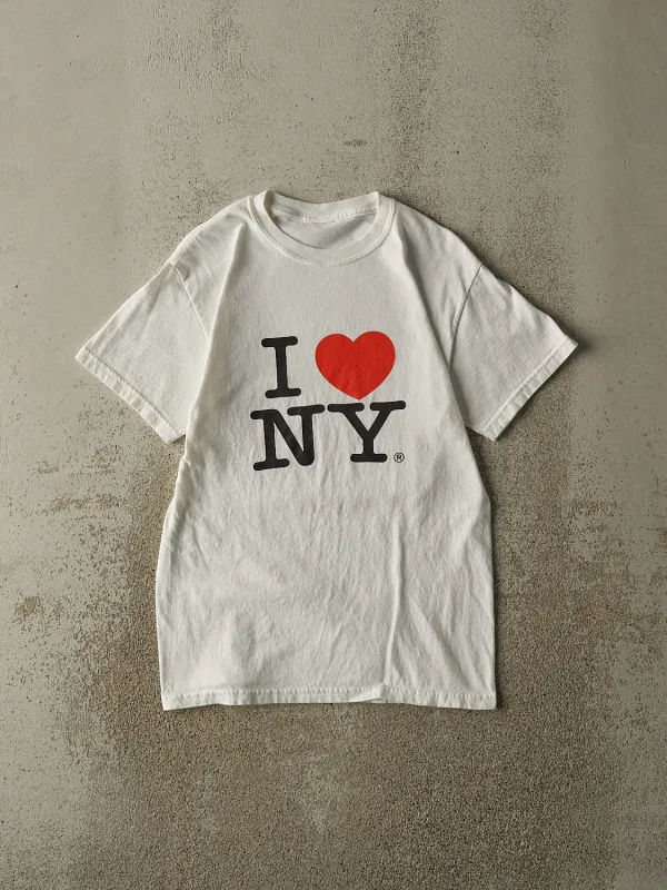 Vintage 90s White "I Love NY" Tee (XS) sold by Rebalance Vintage