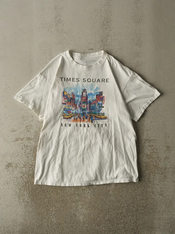 Vintage 90s White New York City Times Square Tee (L) sold by Rebalance Vintage