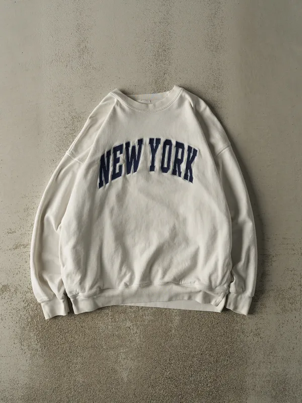 Vintage Y2K White New York Embroidered Crewneck (L/XL) sold by Rebalance Vintage
