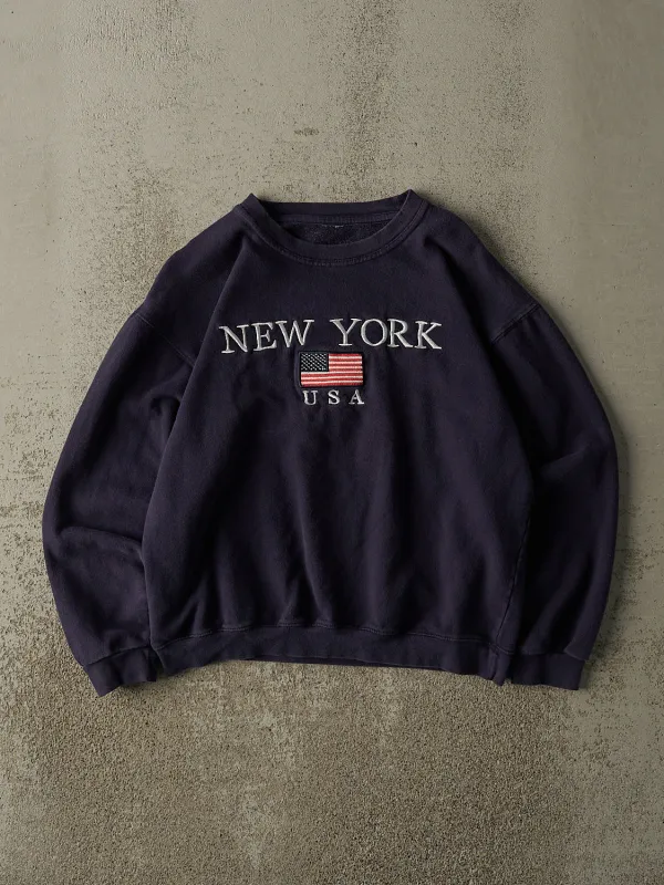 Vintage 90s Navy Blue New York Embroidered Crewneck (XS/S) sold by Rebalance Vintage