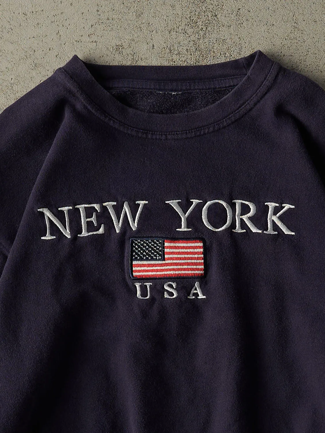 Vintage 90s Navy Blue New York Embroidered Crewneck (XS/S) sold by Rebalance Vintage product image thumbnail 2