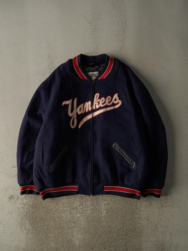 Vintage 90s Navy Blue New York Yankees Mitchell & Ness Zip Up Varsity Jacket (XXL/XXXL) sold by Rebalance Vintage