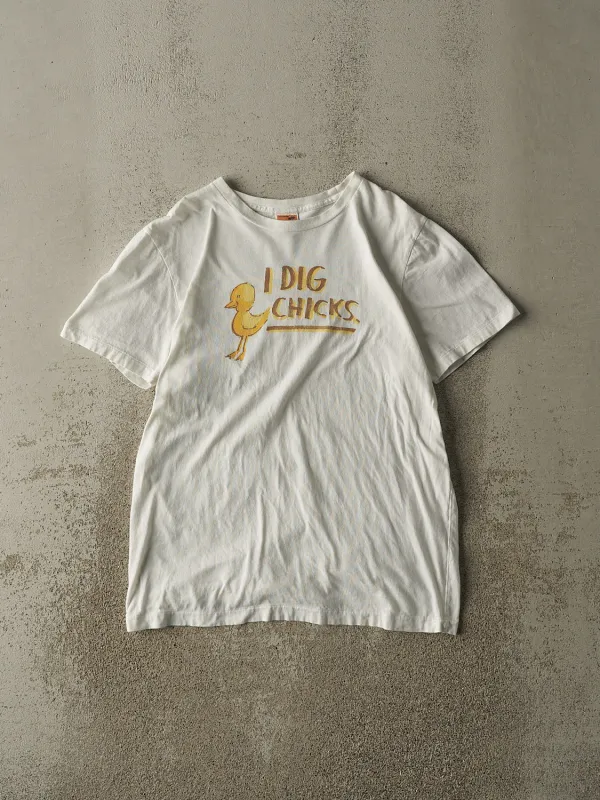 Vintage Y2K White "I Dig Chicks" Slogan Tee (S/M) sold by Rebalance Vintage