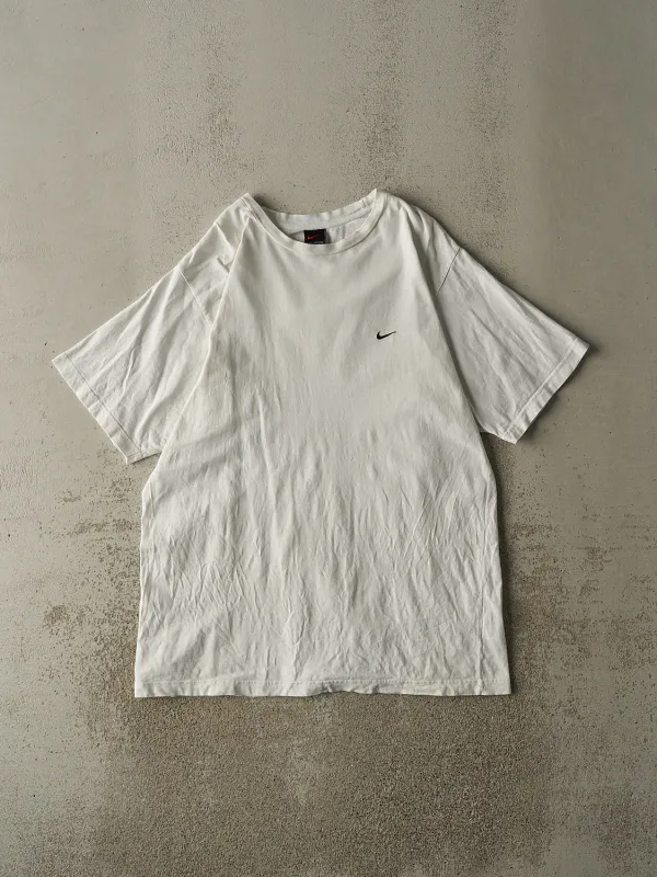Vintage Y2K White Nike Embroidered Swoosh Tee (L/XL) sold by Rebalance Vintage