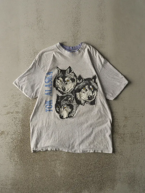 Vintage 90s Heather Grey Alaska Wolves Tee (L/XL) made by Rebalance Vintage