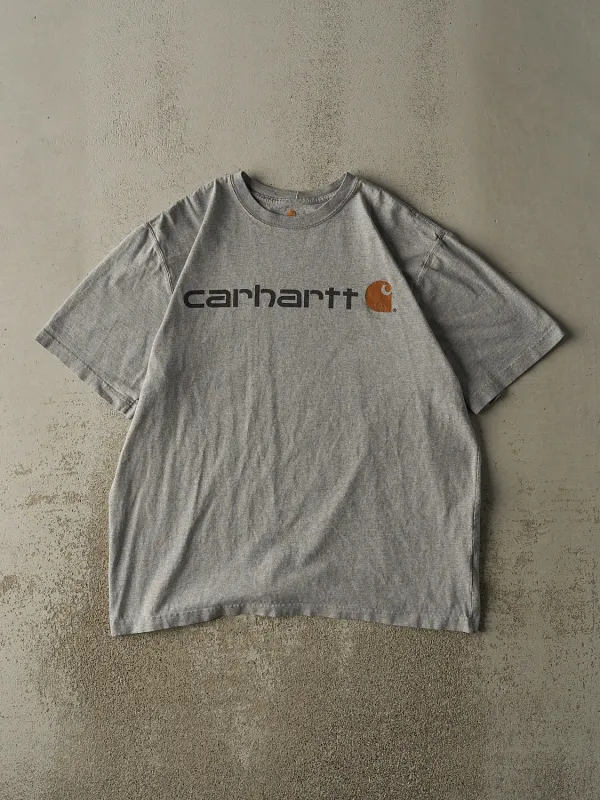 Vintage Y2K Grey Carhartt Logo Tee (L/XL) sold by Rebalance Vintage