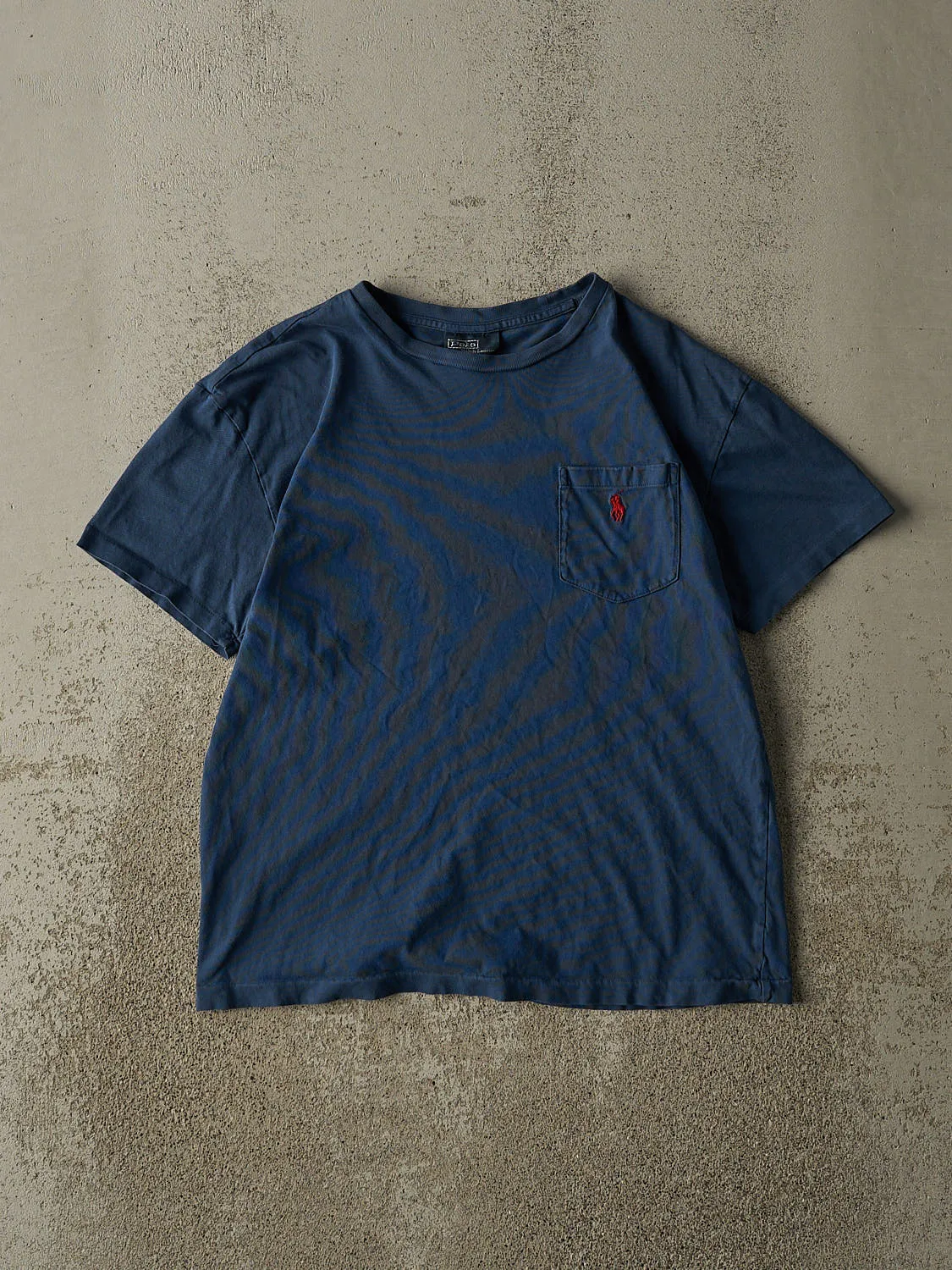 Vintage 90s Navy Blue Polo Ralph Lauren Embroidered Pocket Single Stitch Tee (S) sold by Rebalance Vintage