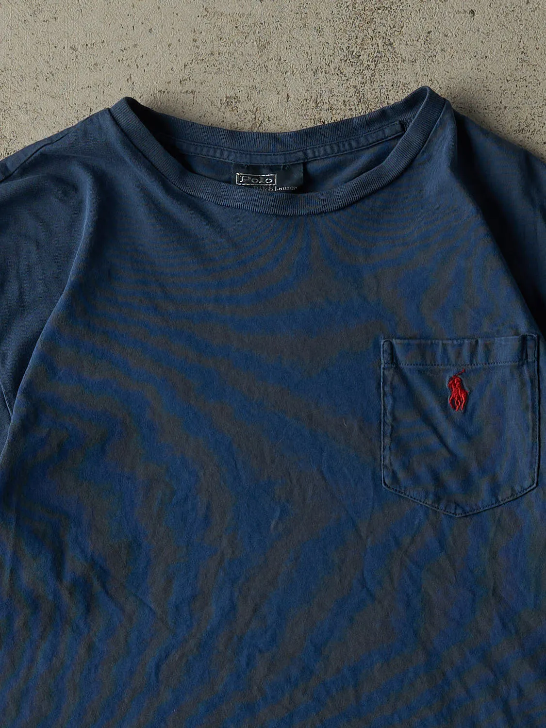 Vintage 90s Navy Blue Polo Ralph Lauren Embroidered Pocket Single Stitch Tee (S) sold by Rebalance Vintage product image thumbnail 2