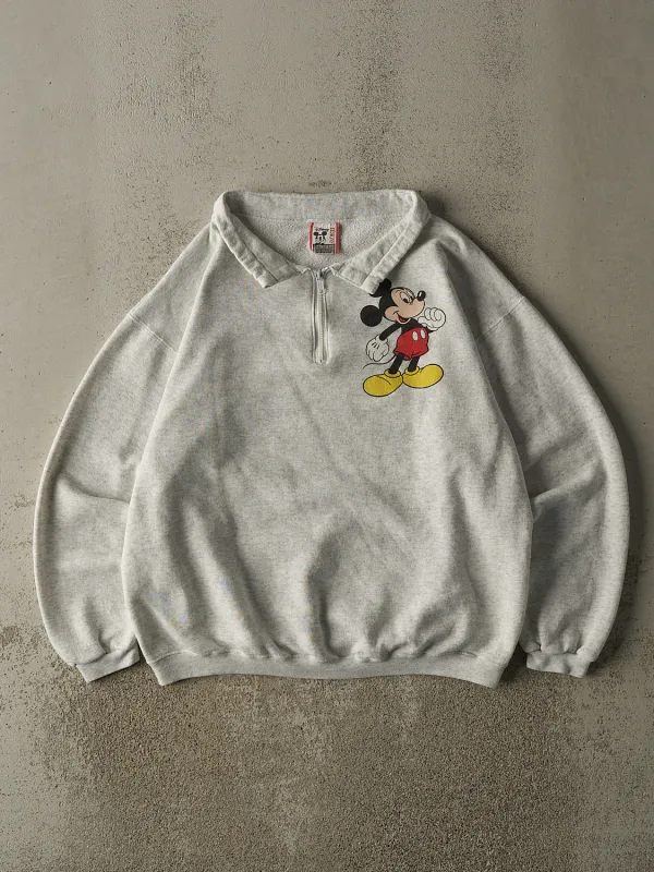Vintage 90s Heather Grey Mickey Mouse Quarter Zip Sweater (M/L) sold by Rebalance Vintage