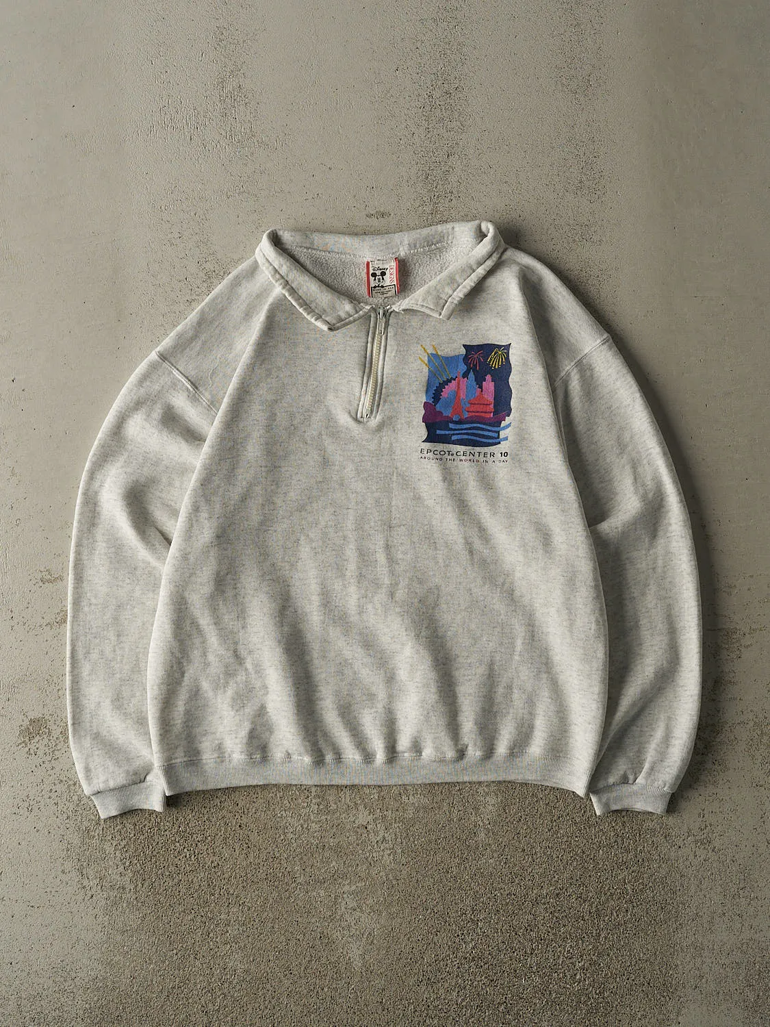 Vintage 90s Heather Grey Disney Epcot Center Quarter Zip Sweater (M/L) sold by Rebalance Vintage