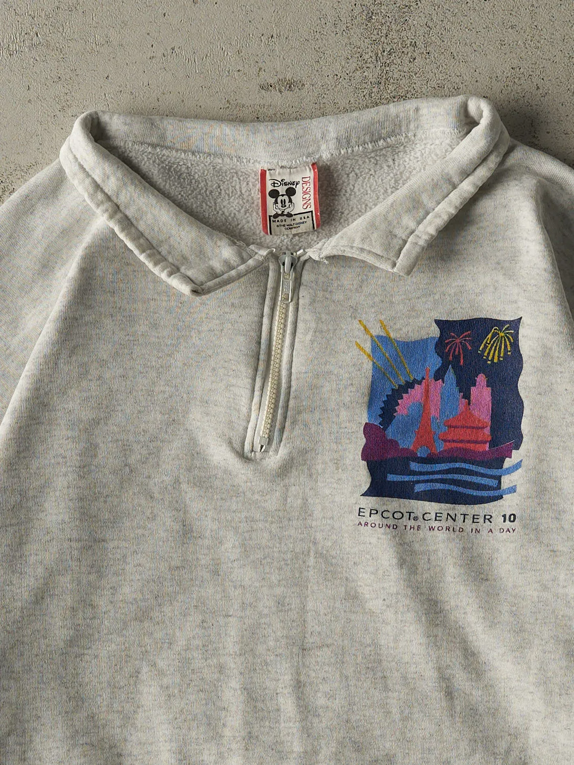 Vintage 90s Heather Grey Disney Epcot Center Quarter Zip Sweater (M/L) sold by Rebalance Vintage product image thumbnail 2