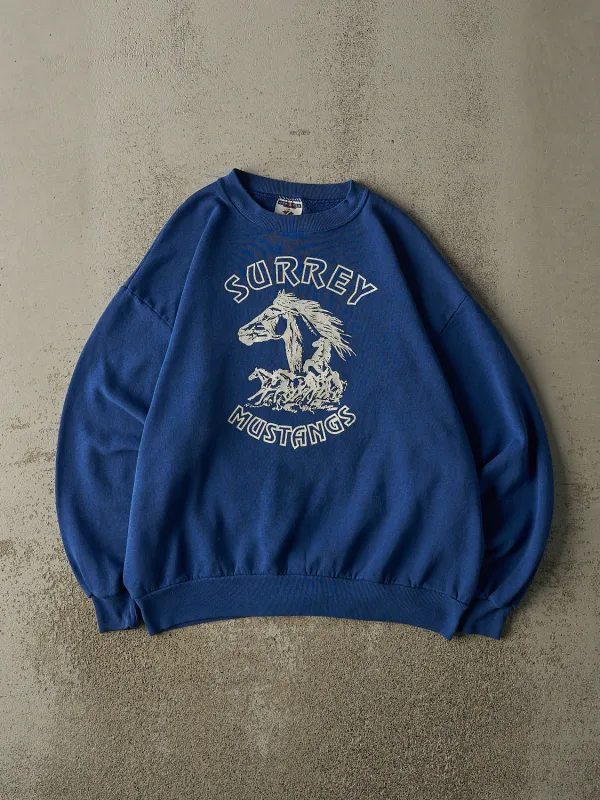 Vintage 90s Blue Surrey Mustangs Crewneck (M) sold by Rebalance Vintage
