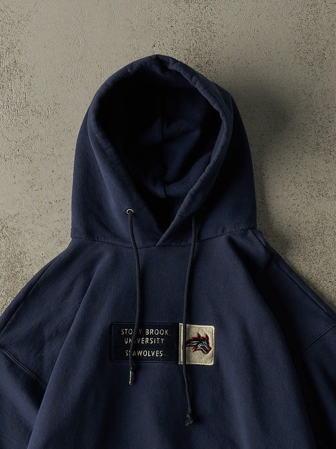 Vintage 90s Navy Blue Stony Brook University Seawolves Embroidered Hoodie (S) sold by Rebalance Vintage product image thumbnail 2