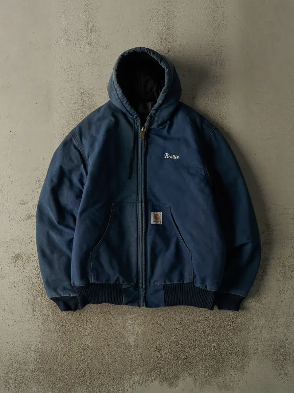 Vintage Y2K Sun Faded Navy Carhartt Embroidered Hooded Active Jacket (S/M) sold by Rebalance Vintage