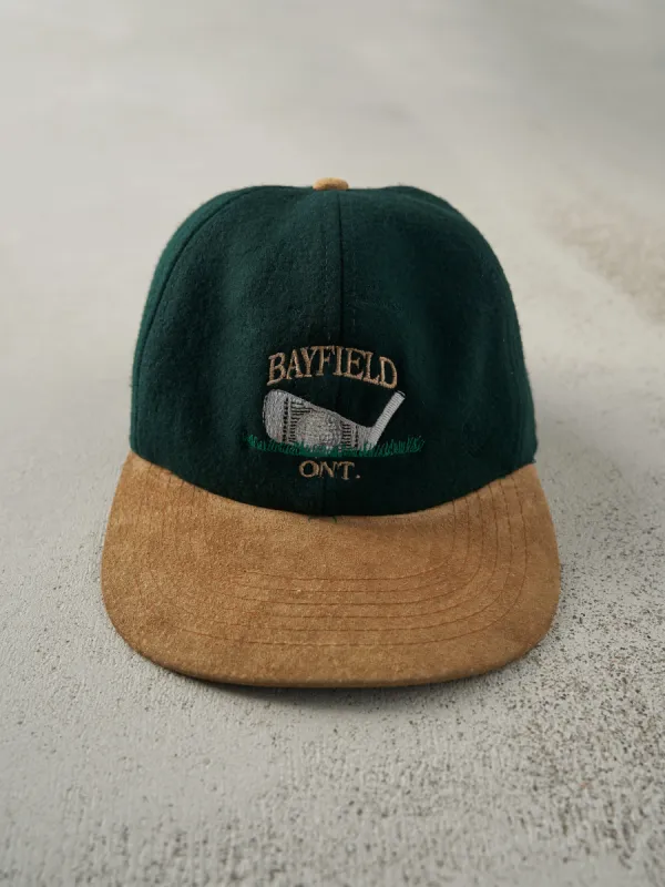 Vintage 90s Green & Brown Golf Wool Leather Strap Back Hat sold by Rebalance Vintage