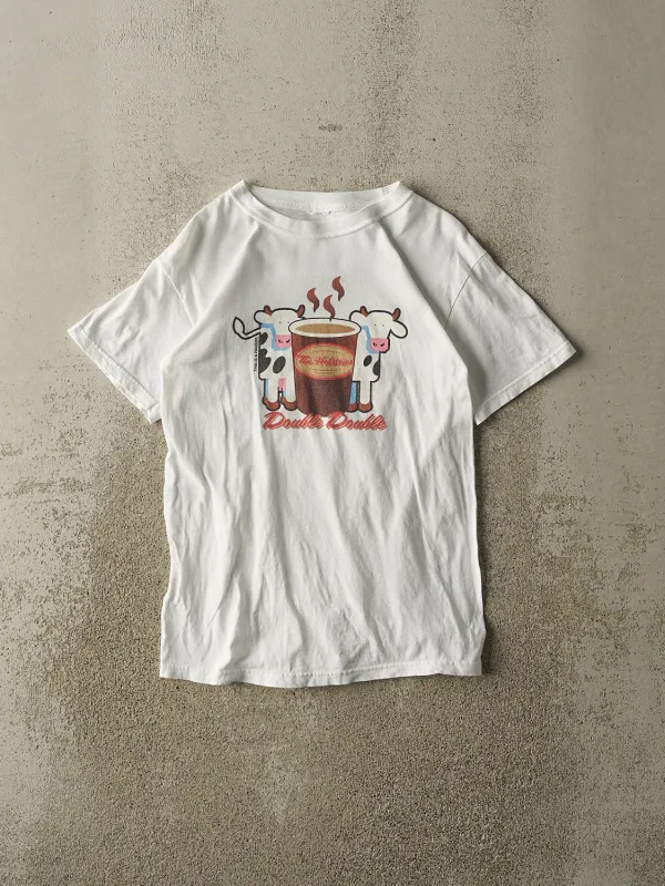 Vintage Y2K White Tim Holstein's "Double Double" Parody Tee (XS/S) sold by Rebalance Vintage