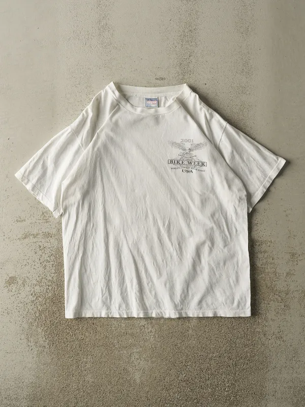 Vintage 01' White Daytona Beach Bike Week Tee (L) made by Rebalance Vintage