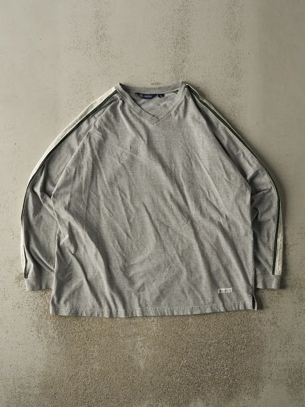 Vintage Y2K Grey American Eagle Striped V Neck Long Sleeve (XXL) sold by Rebalance Vintage