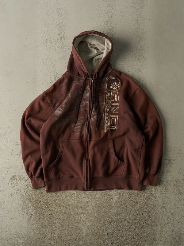 Vintage 90s Sun Faded Brown And 1 Embroidered Zip Up Hoodie (M/L) sold by Rebalance Vintage