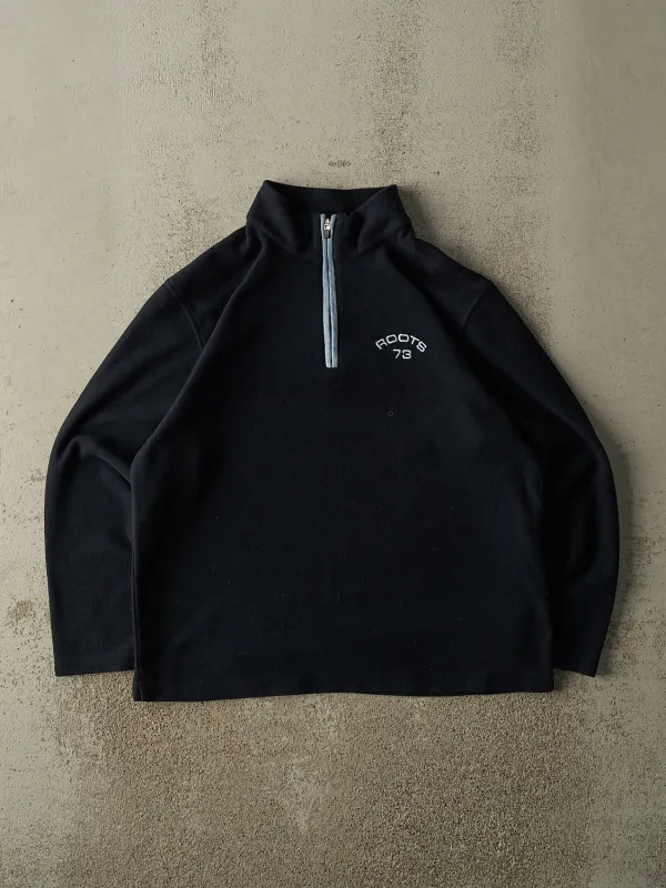 Vintage Y2K Navy Blue Roots Embroidered Fleece Quarter Zip Sweater (M/L) made by Rebalance Vintage