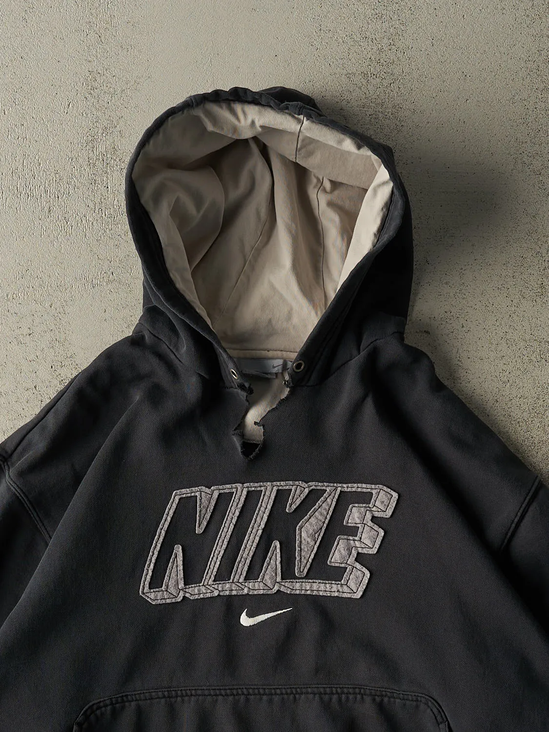 Vintage 90s Faded Black Nike Embroidered Hoodie (XL) sold by Rebalance Vintage product image thumbnail 2