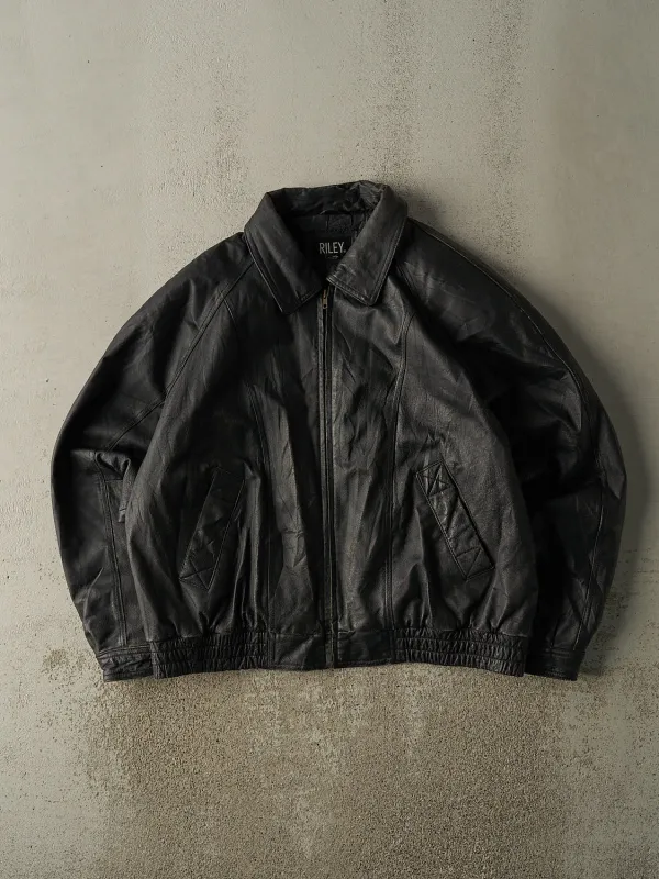 Vintage 90s Black Riley Leather Bomber Jacket (XL) sold by Rebalance Vintage