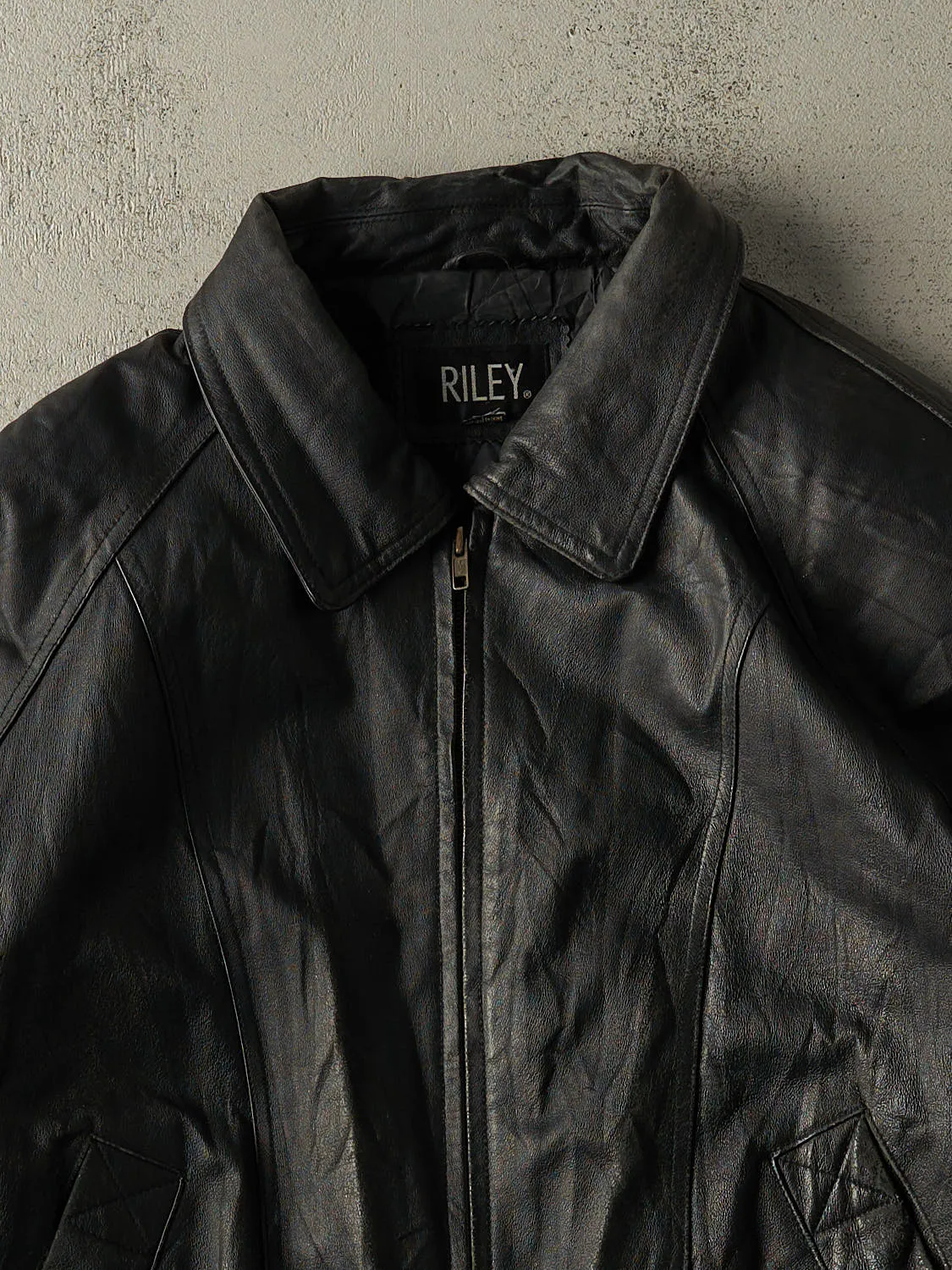 Vintage 90s Black Riley Leather Bomber Jacket (XL) sold by Rebalance Vintage product image thumbnail 2