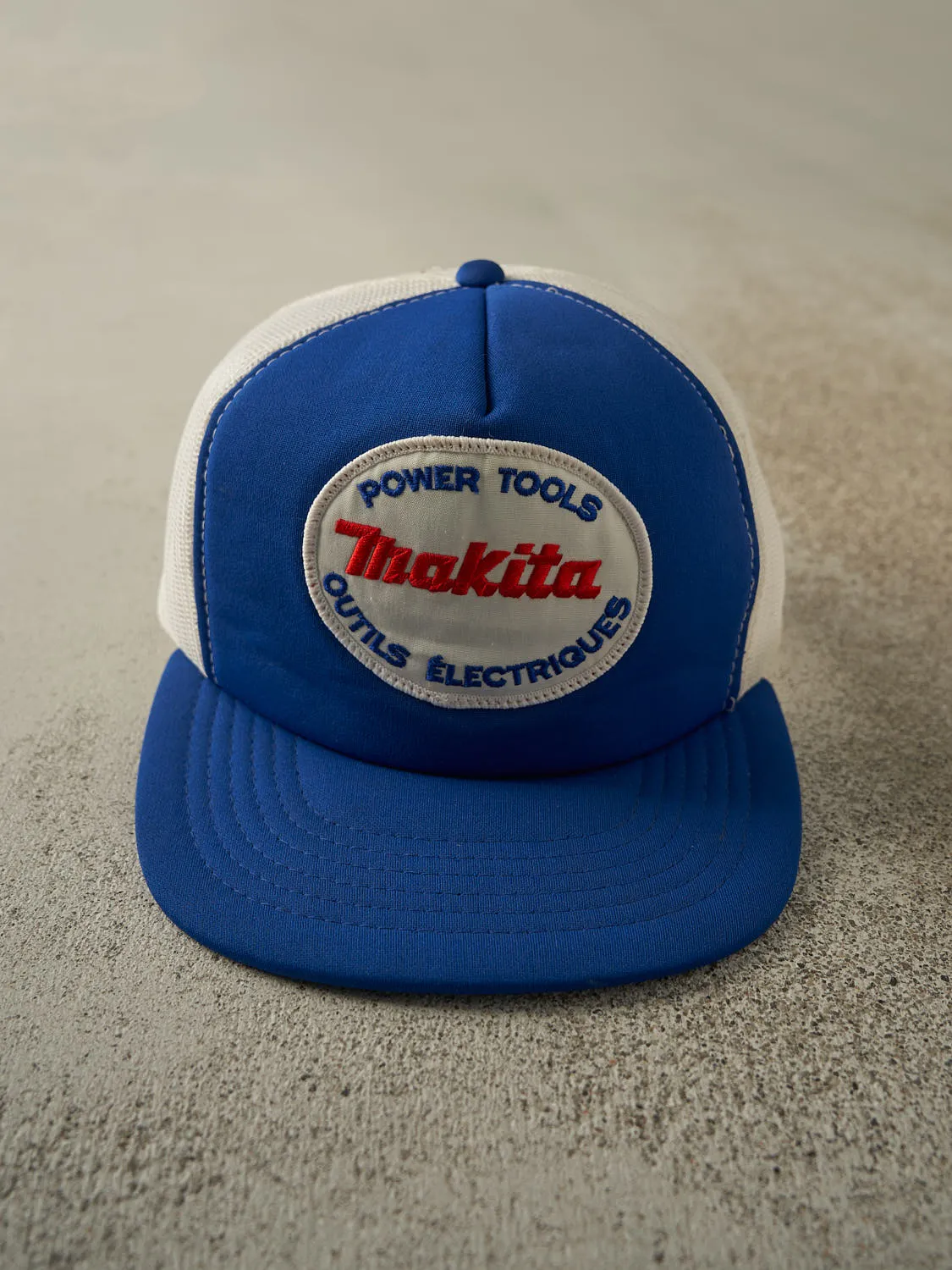 Vintage 80s Blue & White Makita Tools Emboidered Foam Trucker (O/S) sold by Rebalance Vintage