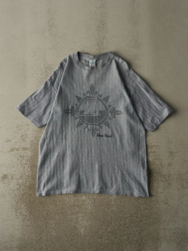 Vintage 80s Grey New York Textured Tee (L) sold by Rebalance Vintage