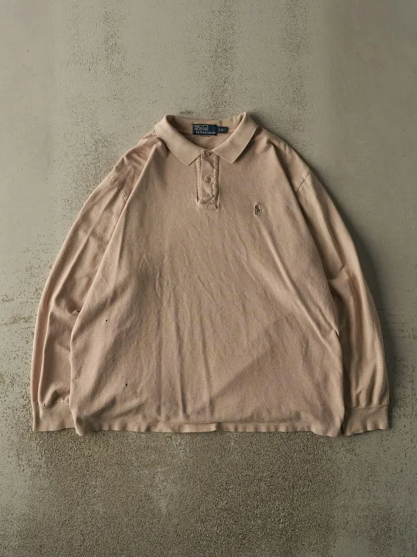 Vintage 90s Beige Polo Ralph Lauren Embroidered Quarter Button Long Sleeve (XL) sold by Rebalance Vintage