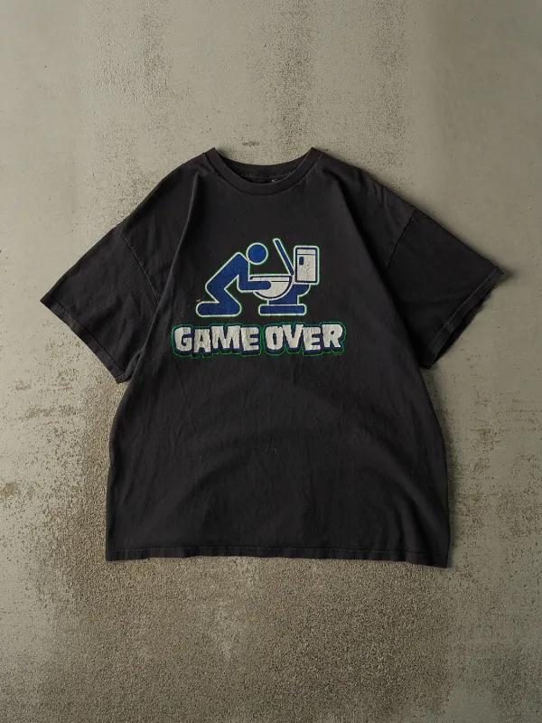 Vintage 90s Black Game Over Slogan Tee (XL) sold by Rebalance Vintage