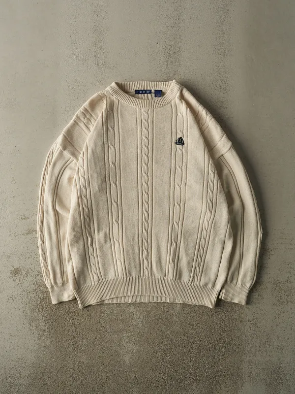 Vintage 90s Beige Izod Embroidered Cable Knit (XL/XXL) sold by Rebalance Vintage