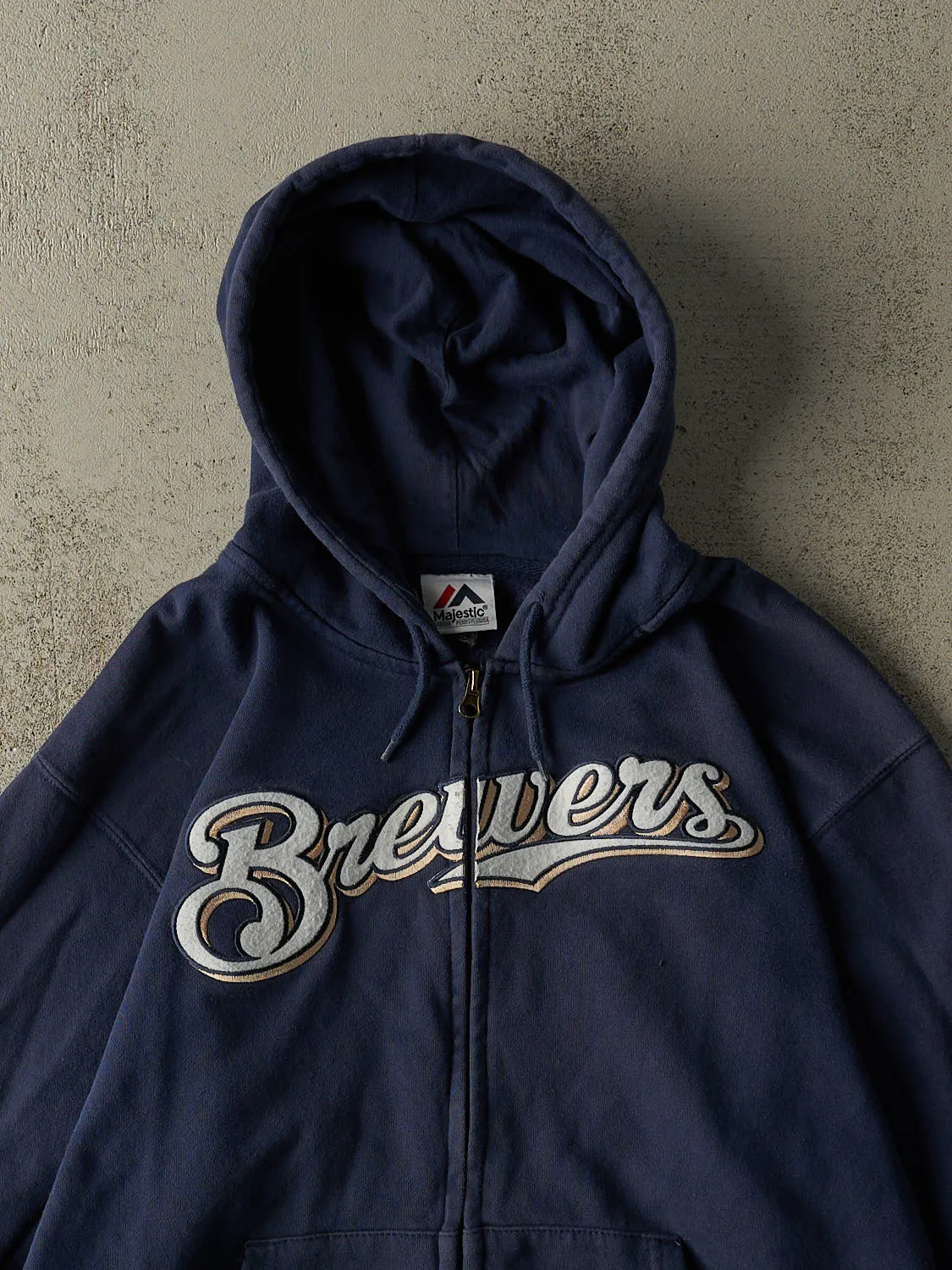 Vintage Y2K Navy Blue Milwaukee Brewers Embroidered Zip Up Hoodie (M/L) sold by Rebalance Vintage product image thumbnail 2