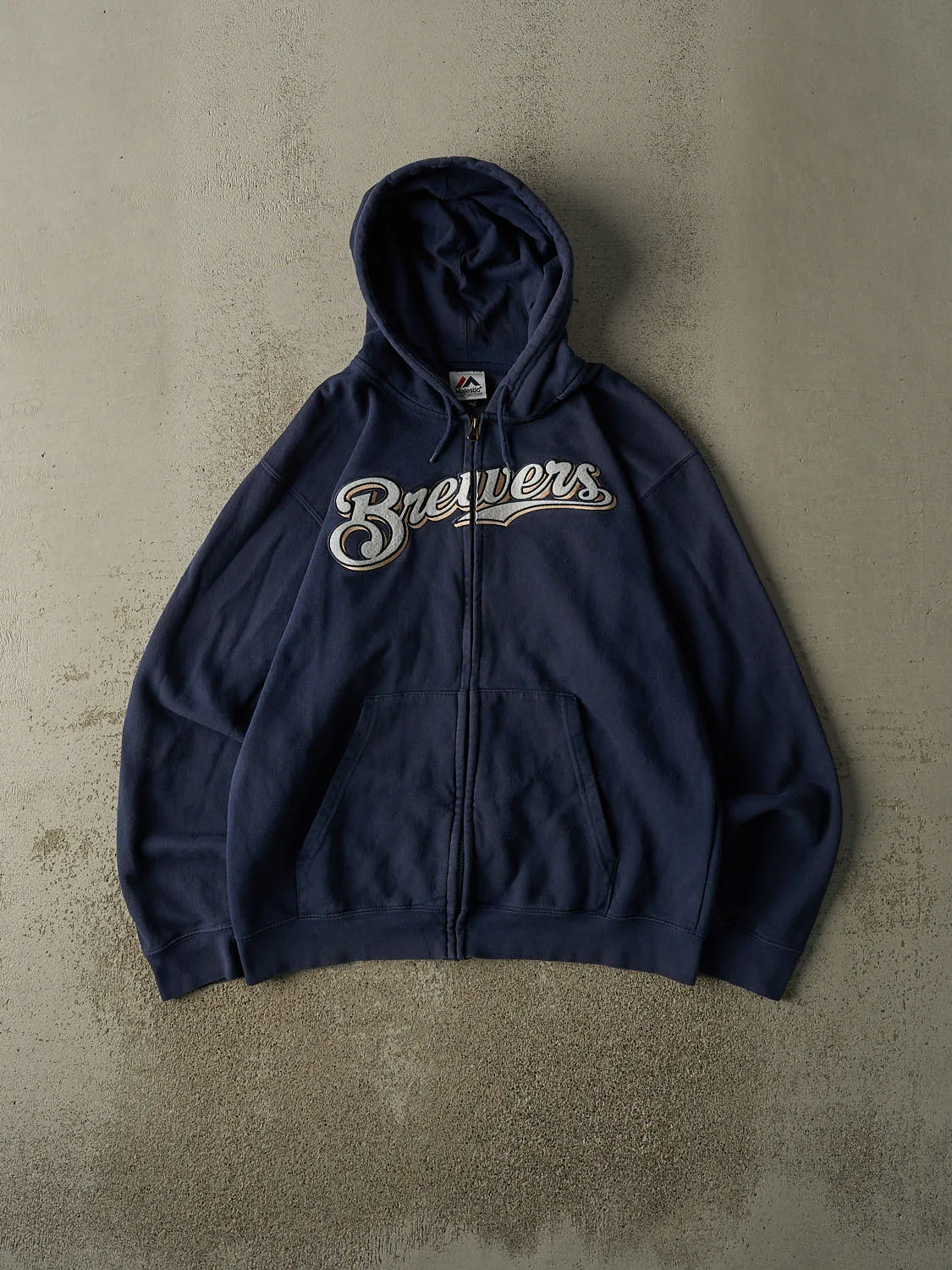 Vintage Y2K Navy Blue Milwaukee Brewers Embroidered Zip Up Hoodie (M/L) sold by Rebalance Vintage
