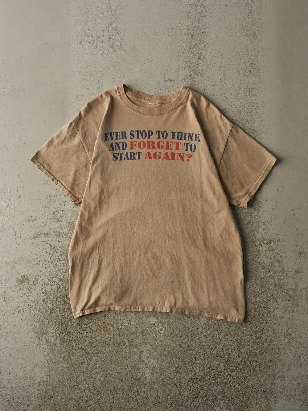 Vintage 90s Beige "Stop To Think" Slogan Tee (M/L) sold by Rebalance Vintage
