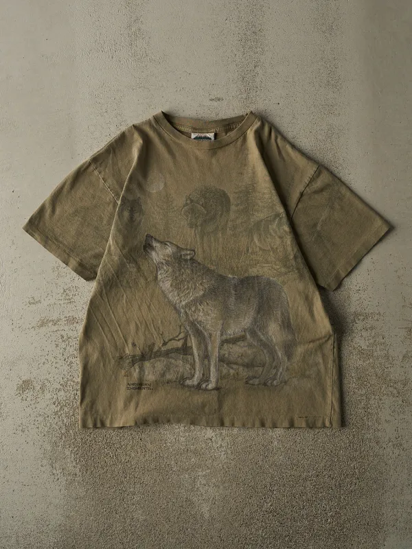 Vintage 90s Sun Faded Green Northern Elements Wolf Tee (L) sold by Rebalance Vintage