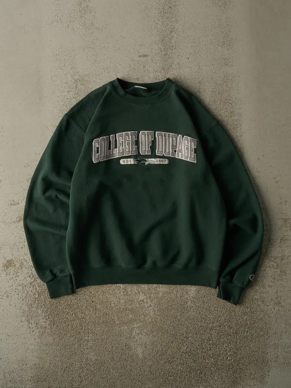 Vintage Y2K Green Champion College of Dupage Crewneck (S) sold by Rebalance Vintage