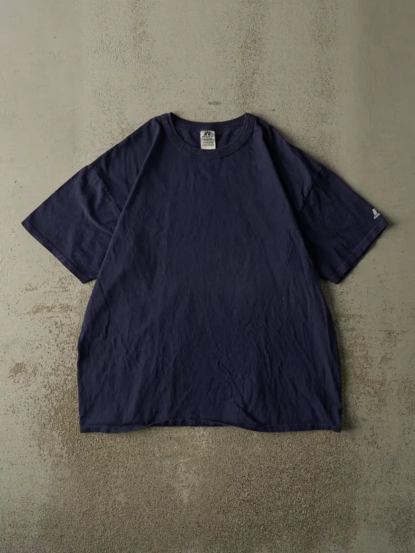 Vintage Y2K Navy Blue Russell Athletic Blank Tee (L/XL) sold by Rebalance Vintage