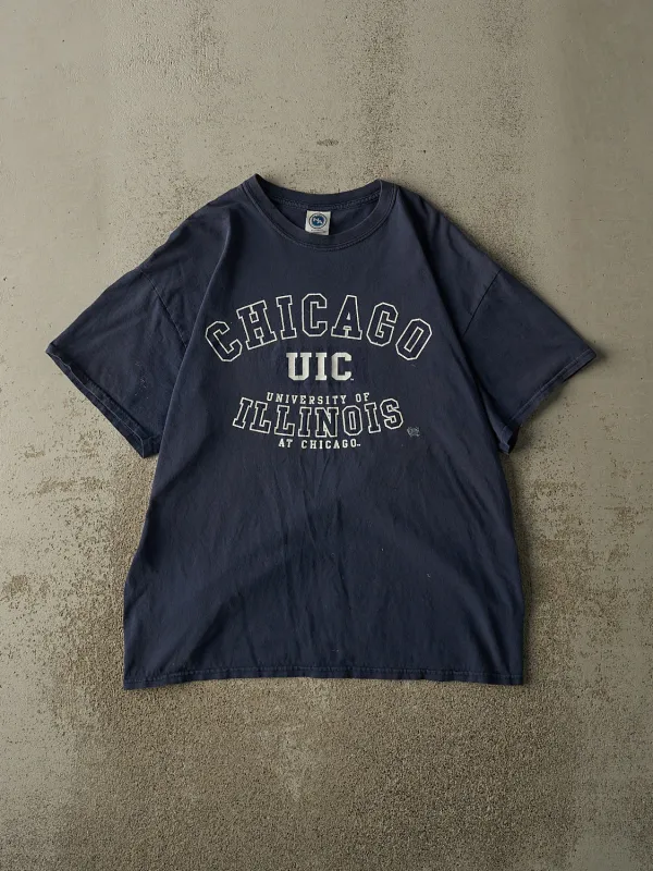 Vintage Y2K Navy Blue University of Illinois at Chicago Tee (L) sold by Rebalance Vintage