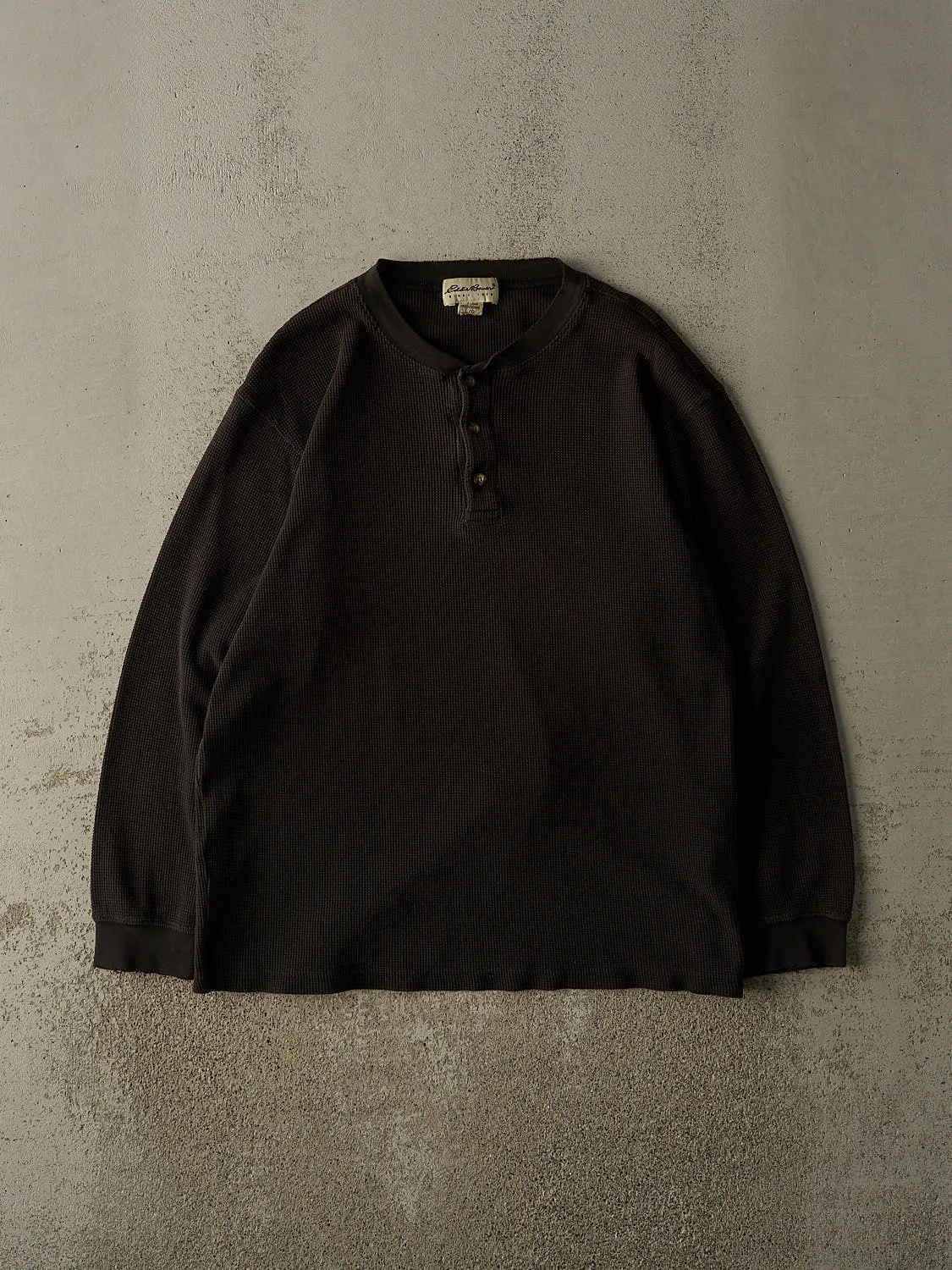 Vintage 90s Black Eddie Bauer Quarter Button Thermal Long Sleeve (L/XL) sold by Rebalance Vintage