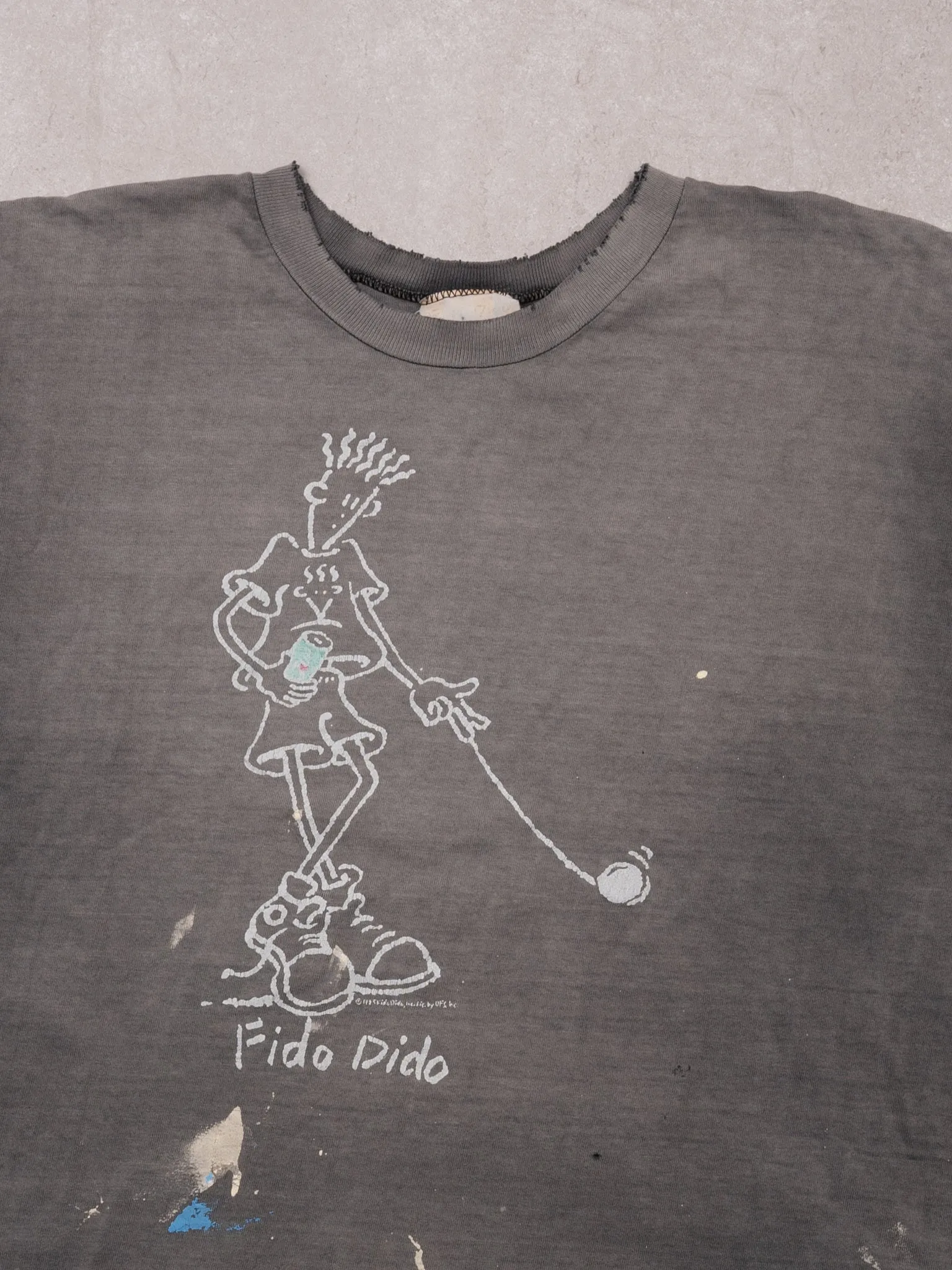 Vintage 80s Sunwashed Grey Fido Dido Cropped Tee (XL) sold by Rebalance Vintage product image thumbnail 2