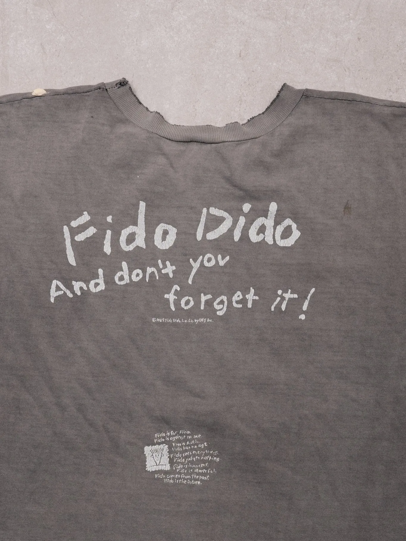 Vintage 80s Sunwashed Grey Fido Dido Cropped Tee (XL) sold by Rebalance Vintage product image thumbnail 5